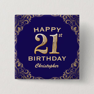 21. Geburtstag Party Navy Blue and Gold Glitzer Button