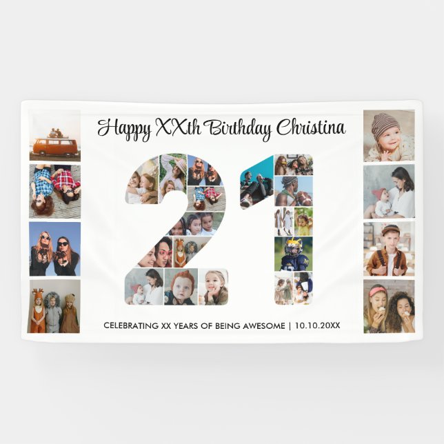 21. Geburtstag Party Nr. 21 FotoCollage Banner (Horizontal)