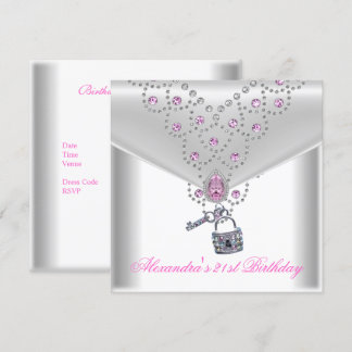 21. Geburtstag Party Overlay Pink Jewel Lock Einladung