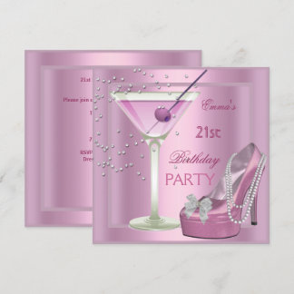 21. Geburtstag Party Pink Martini High Heel Schuhe Einladung