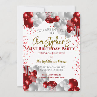 21. Geburtstag Party Red Balloons Einladung