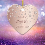 21. Geburtstag Party Rose Golddiamanten Name Keramik Ornament<br><div class="desc">Ein Ornament für ein mädchenhaft und glamourös 21. Party. Ein Imitat Rose Gold Hintergrund mit einem eleganten Imitat Rose Gold Diamanten. Der Text: Der Name ist in dunklem Gold der Rose mit einem modernen handgeschriebenen Schriftsatz geschrieben. Tempate für ein Datum und Alter von 21. Perfekt als Party Dekoration, Gunst, Sake...</div>