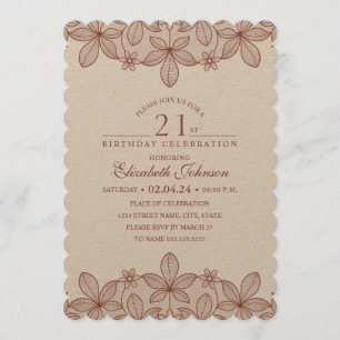 21. Geburtstag Party Rustic Lace Kraft Paper Einladung