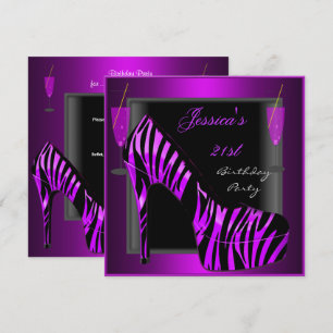 21. Geburtstag Party Schuhe Lila Black Zebra Einladung