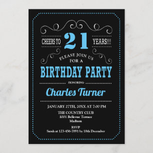 21. Geburtstag Party - Schwarz Blau Einladung