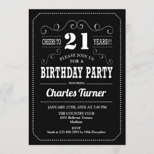 21. Geburtstag Party - Schwarz-weiß Einladung