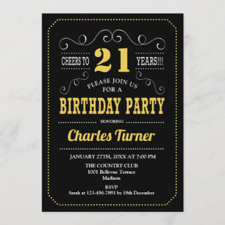 21. Geburtstag Party - Schwarz-Weiß Einladung