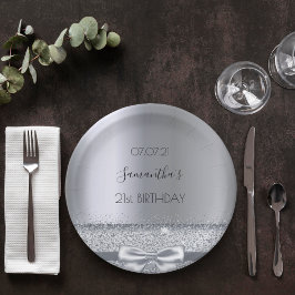21. Geburtstag Party Silberbogen elegant Pappteller