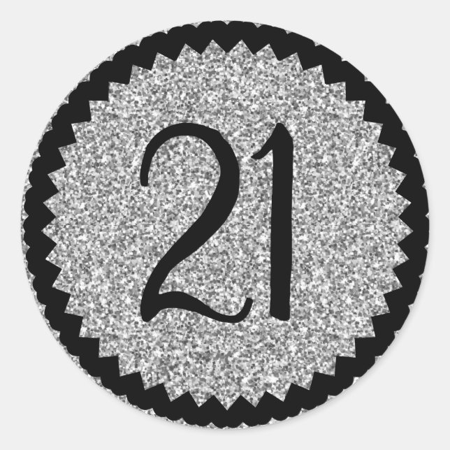 21. Geburtstag Party Silver Glitzer Classic Runder Aufkleber (Vorderseite)