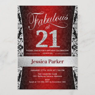 21. Geburtstag Party - Silver Red Black Einladung