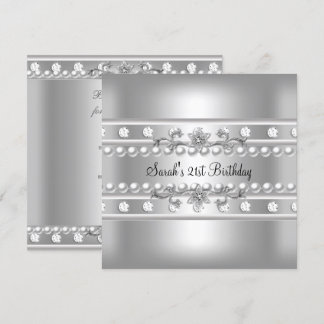 21. Geburtstag Party Weiße Perle Diamantsilber Einladung