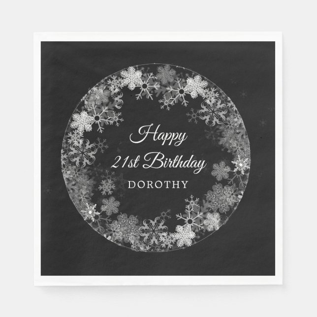 21. Geburtstag Party Winterwonderland Schneeflocke Serviette (Vorderseite)