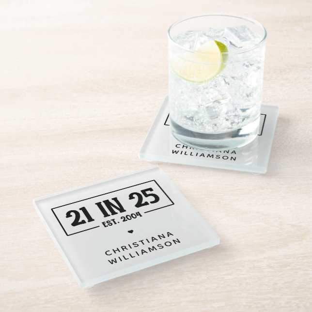 21. Geburtstag personalisiert 21. Est 2004 Glasuntersetzer (Schrägansicht)