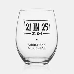 21. Geburtstag personalisiert 21. Est 2004 Weinglas Ohne Stiel