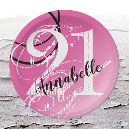 21. Geburtstag PINK Elegante Abstrakt Paper Teller