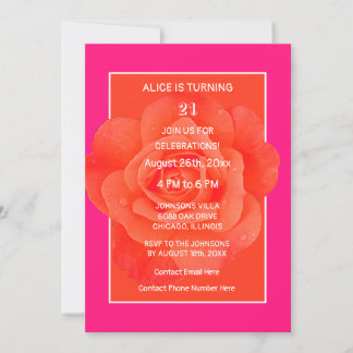 21. Geburtstag Pink Orange Rose Floral Moderne Einladung
