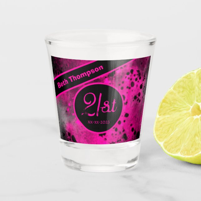 21. Geburtstag Pink Paint Spritzer Shot glass Schnapsglas (Vorderseite)