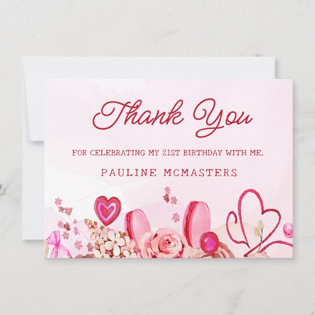 21. Geburtstag Pink Rose Wirbel Herzlichen Dank (Vorderseite)