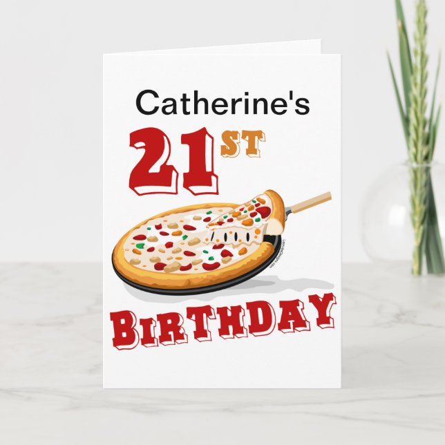 21. Geburtstag Pizza Party Karte (Vorderseite)