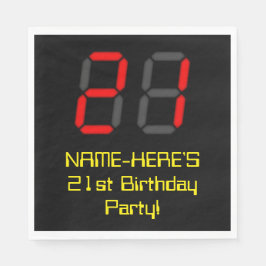 21. Geburtstag: Red Digital Clock Style "21" + Nam Serviette