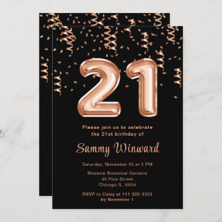 21. Geburtstag Rose Gold Balloons mit Confetti Einladung