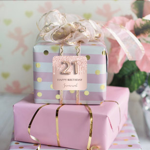 21. Geburtstag Rose Gold Glitzer Rosa Ballon Stil Quadratischer Aufkleber
