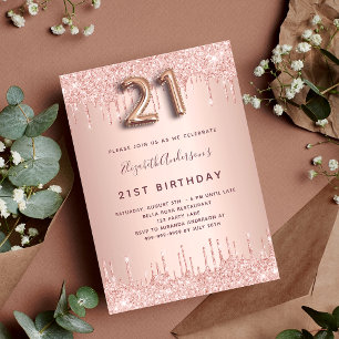 21. Geburtstag Rose Gold Glitzer Tropfen elegant Einladung