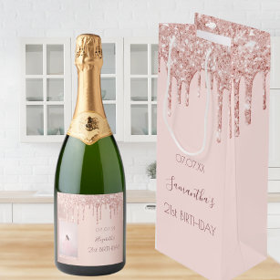 21. Geburtstag Rose Gold Glitzer Tropfen Name Geschenktüte Für Weinflaschen