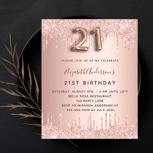21. Geburtstag Rose Gold Glitzern Einladung Flyer