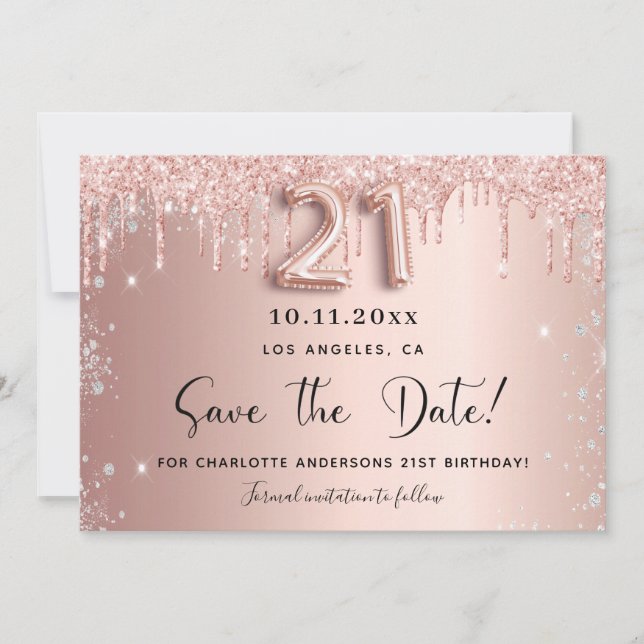 21. Geburtstag Rose Gold Gold Save the Date (Vorderseite)