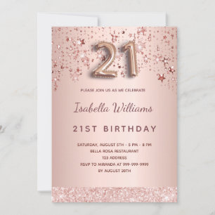 21. Geburtstag Rose Gold rosa Sterne Ballon Drehbu Einladung