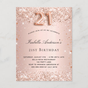 21. Geburtstag Rose Goldblütenstaub Glitzer Einladungspostkarte