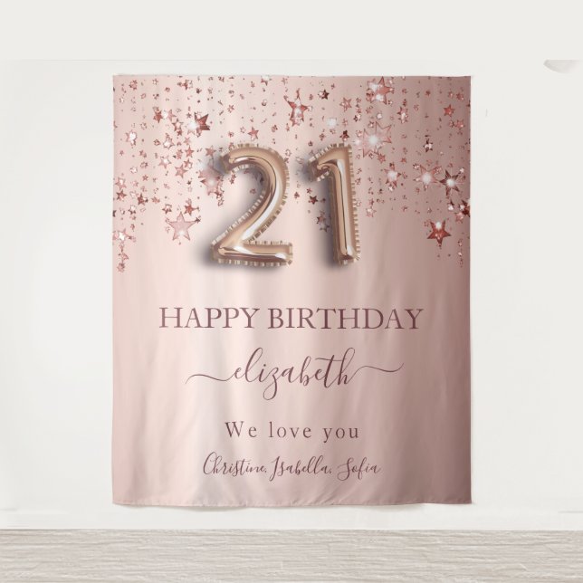 21. Geburtstag Rose Goldene Sterne Freunde Wandteppich (Vorderseite)