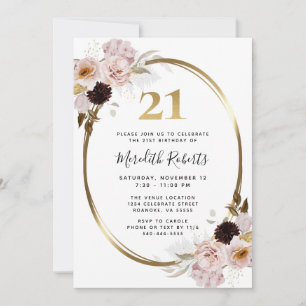 21. Geburtstag Rosen Gold Metallisch Floral Party Einladung