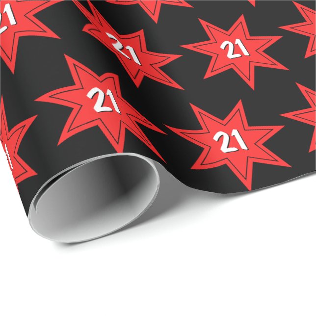 21. Geburtstag Roter Stern Geschenkpapier (Rolleneckpunkt)