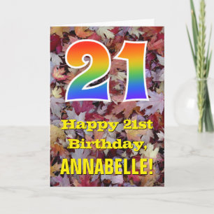 21. Geburtstag; Rustikale Herbstblätter; Regenboge Karte