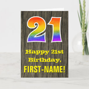 21. Geburtstag: Rustikales Faux-Holzdesign, Regenb Karte