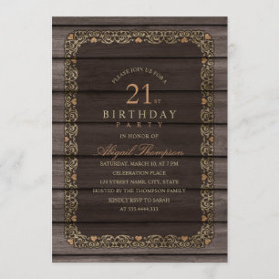 21. Geburtstag Rustikales Wood Extravagant Country Einladung