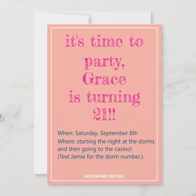 21. Geburtstag schlechte Entscheidungen Einladung (Vorderseite)