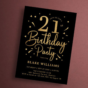 21. Geburtstag Schwarz Gold Einladung
