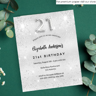 21. Geburtstag Silber Glitzer Einladung Flyer