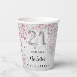 21. Geburtstag Silberrosa Glitzer Pappbecher