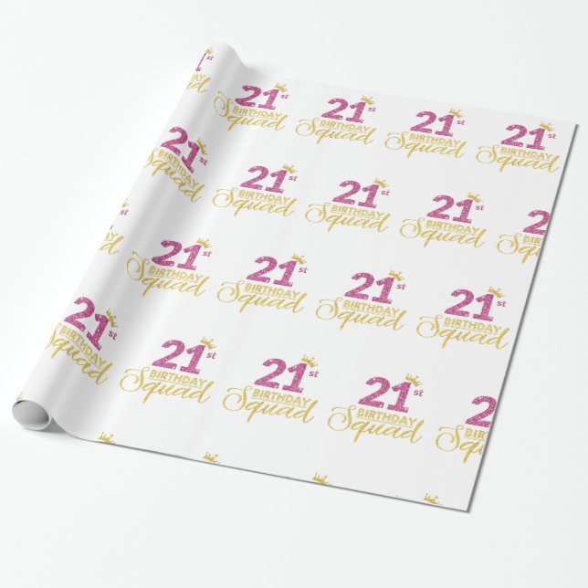 21. Geburtstag Squad Party Crown Pink Gold Geschenkpapier (Ungerollt)