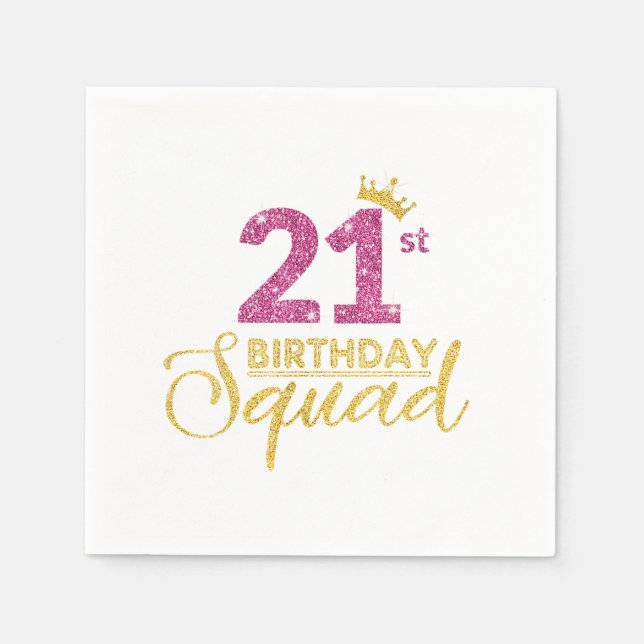 21. Geburtstag Squad Party Crown Pink Gold Serviette (Vorderseite)