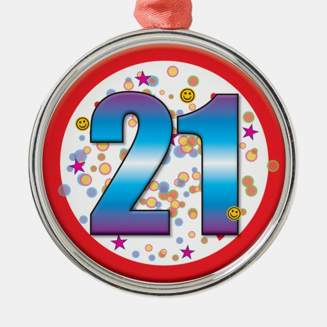 21. Geburtstag v2 Ornament Aus Metall (Vorne)