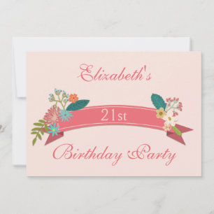 21. Geburtstag Vintagen Blume Rosa Banner Einladung