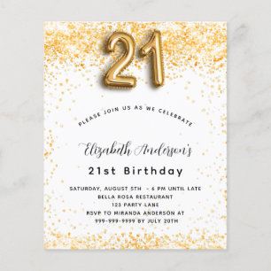 21. Geburtstag Weißgold Glitzer Einladung Flyer