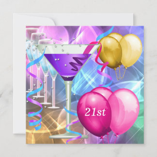 21. Geburtstag Weißrosa Lila Martini Balloons Einladung