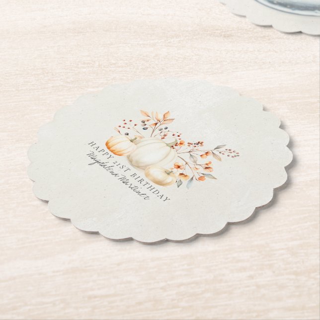 21. Geburtstag White Pumpkin Herbstlaubs Custom Untersetzer (angewinkelt)