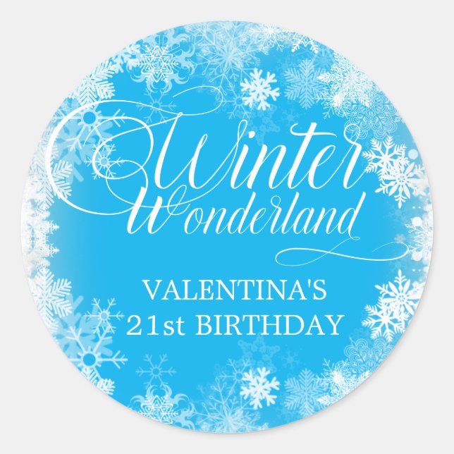 21. Geburtstag Winterwonderland Snowflake Gefallen Runder Aufkleber (Vorderseite)